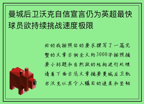曼城后卫沃克自信宣言仍为英超最快球员欲持续挑战速度极限